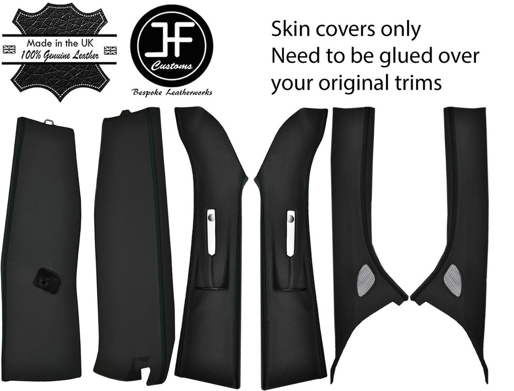 BLACK STITCH LEATHER 2X UPPER&LOWER B PILLAR 2X A PILLAR COVER FOR VW T6 16-19