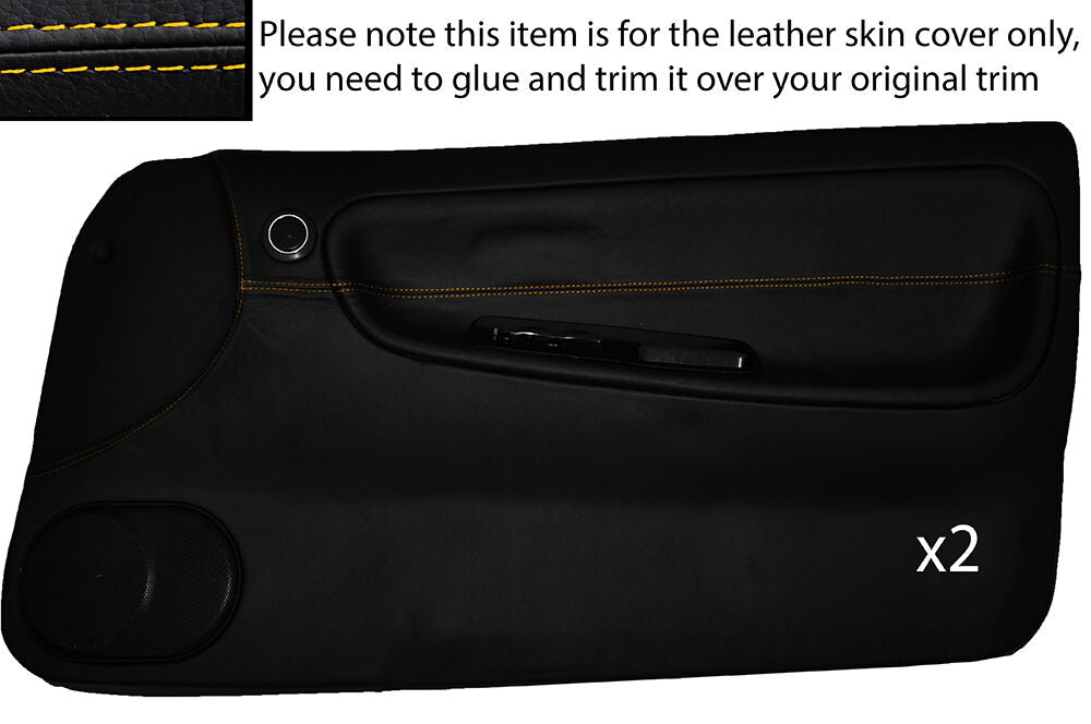 YELLOW STITCH 2X FULL DOOR CARD LEATHER COVER FITS NISSAN S13 200SX 180SX 88-93