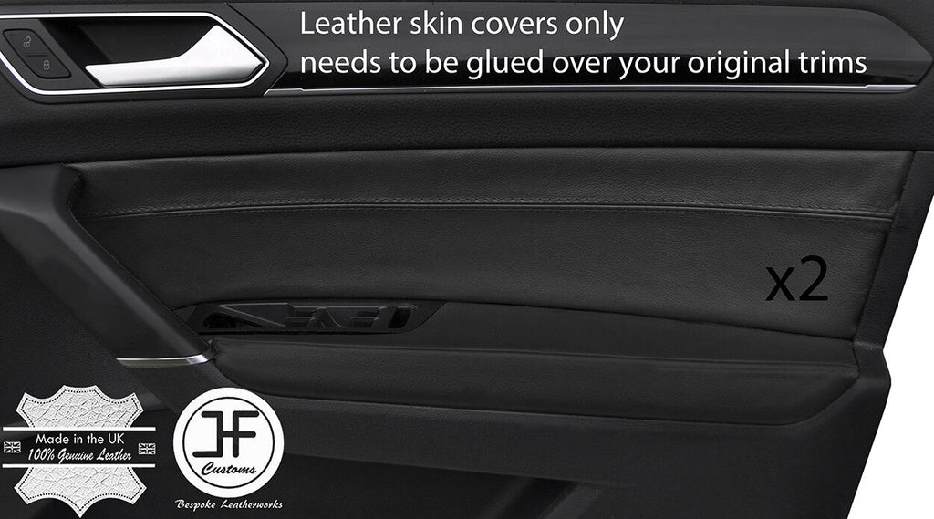 BLACK REAL LEATHER 2X FRONT DOOR CARD TRIM COVERS FITS VW TOURAN 5T 2015-2018