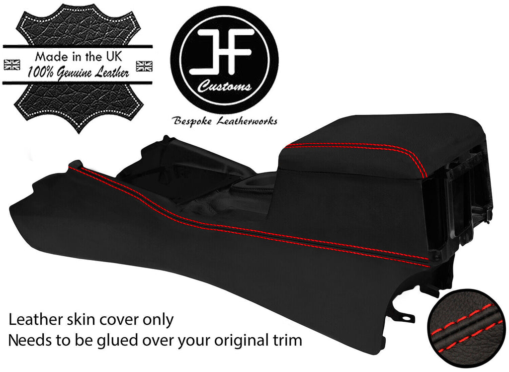 RED STITCH CENTER CONSOLE + ARMREST REAL LEATHER COVERS FOR VW AMAROK 10-20