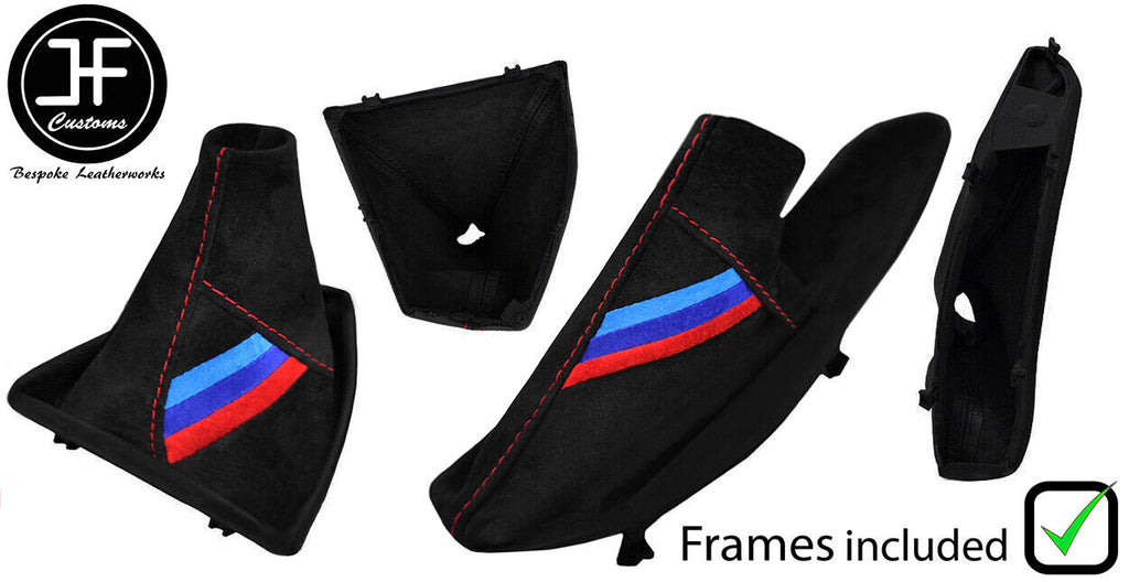 RED STITCH TRI STRIPE SUEDE GAITER SET + PLASTIC FRAME FOR BMW 3 F30 F31 12-16