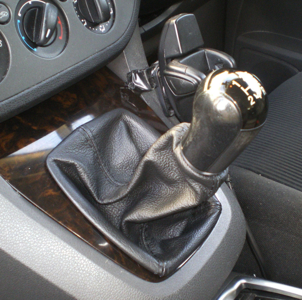 FITS FORD FOCUS C MAX BLACK GEAR GAITER LEATHER 2003-2007 BLACK STITCHING