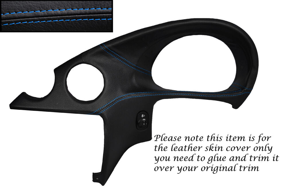 BLUE STITCH DASH SPEEDO SURROUND LEATHER SKIN COVER FITS FORD KA 1997-2008