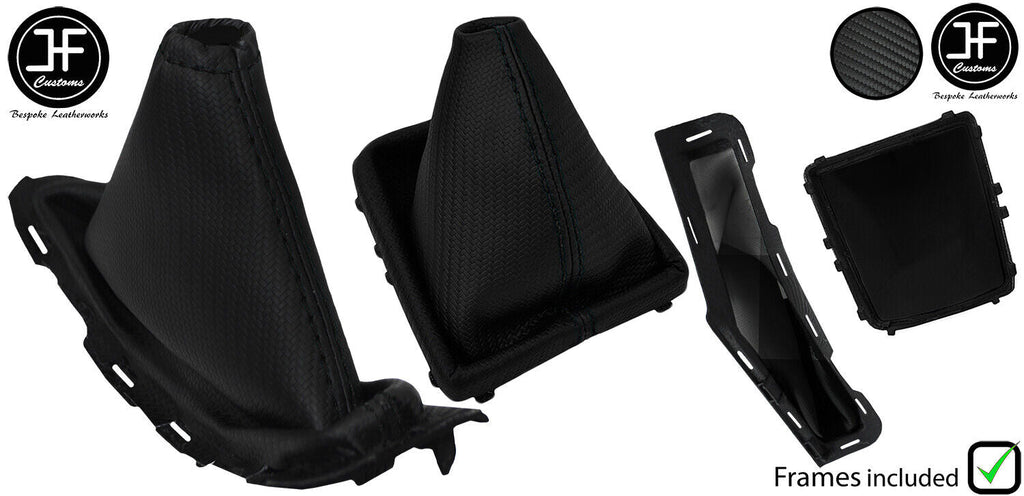 BLACK STITCH CARBON VINYL MANUAL GAITER SET + FRAME FOR FORD FOCUS FL 2008-2011