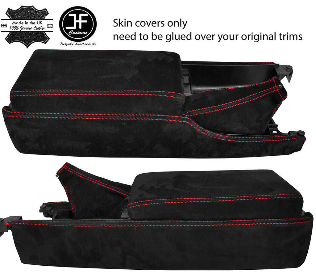 RED STITCH CONSOLE+ARMREST+HANDBRAKE SUEDE COVERS FITS NISSAN 300ZX 1990-1996