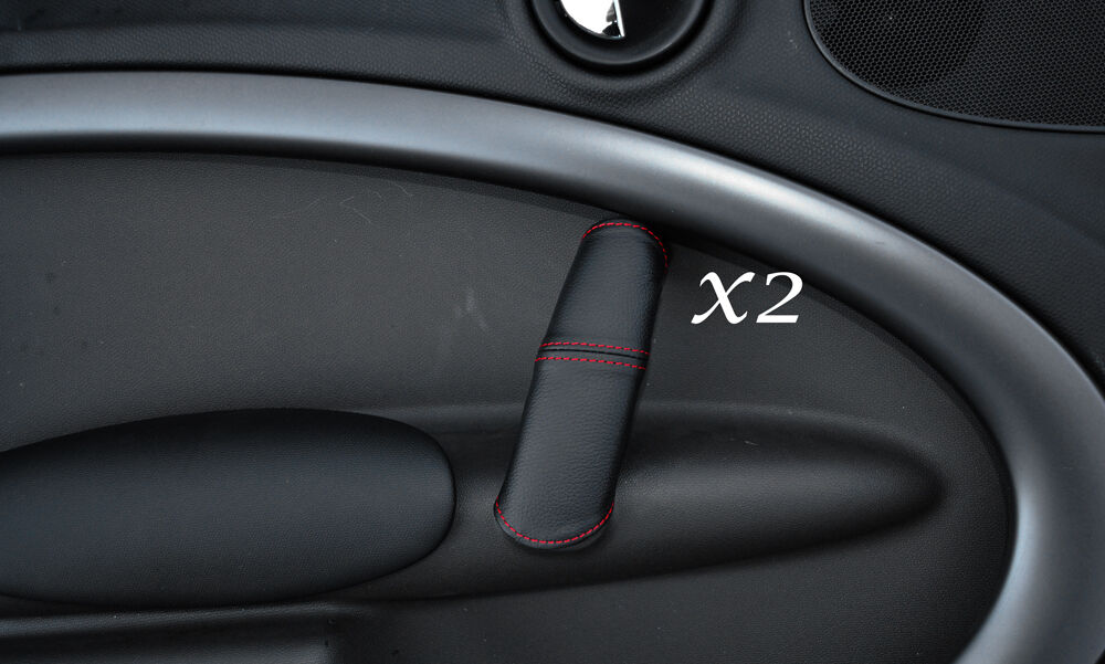 RED STITCH 2X FRONT DOOR HANDLE LEATHER COVERS FITS BMW MINI COUNTRYMAN R60