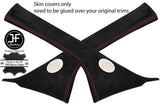 RED STITCHING 2X A POST PILLAR REAL SUEDE COVERS FITS FIAT 500 2007-15