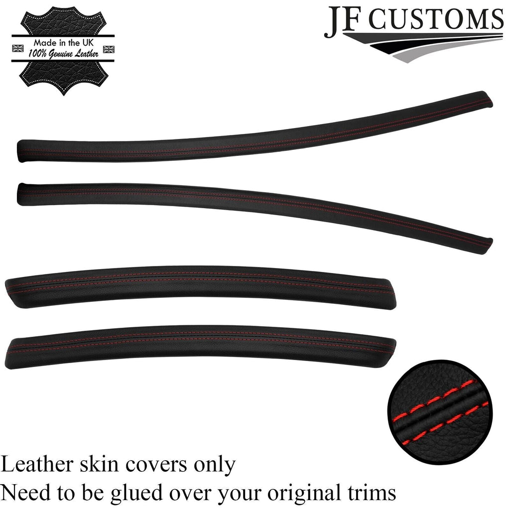 RED STITCH 2X FRONT+ 2X REAR LEATHER DOOR CARD TRIM STRIP COVERS FITS BMW E92