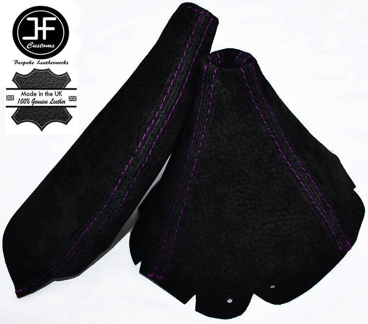 PURPLE STITCHING GEAR HANDBRAKE BLACK SUEDE SET FITS MAZDA MX5 MK2 2001 -2005 NB