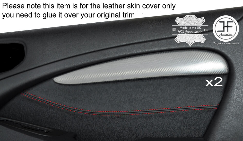 RED STICH 2X FRONT DOOR CARD TRIM LEATHER COVERS FITS JAGUAR S TYPE 1999-2007