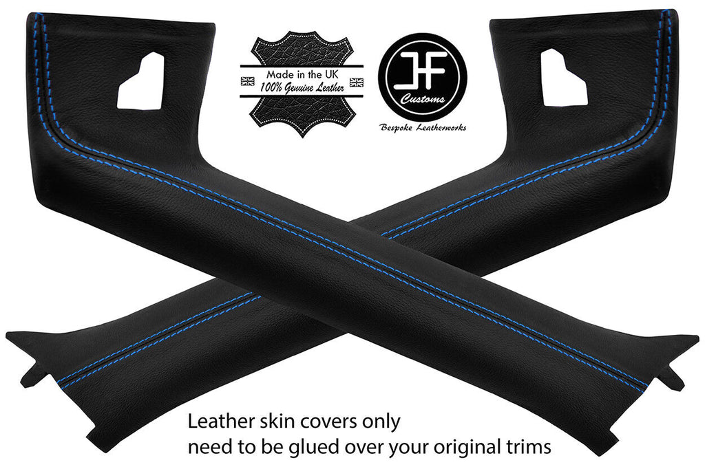BLUE STITCH 2X A PILLAR LEATHER COVERS FITS BMW Z4 E85 ROADSTER 03-09 STYLE 2
