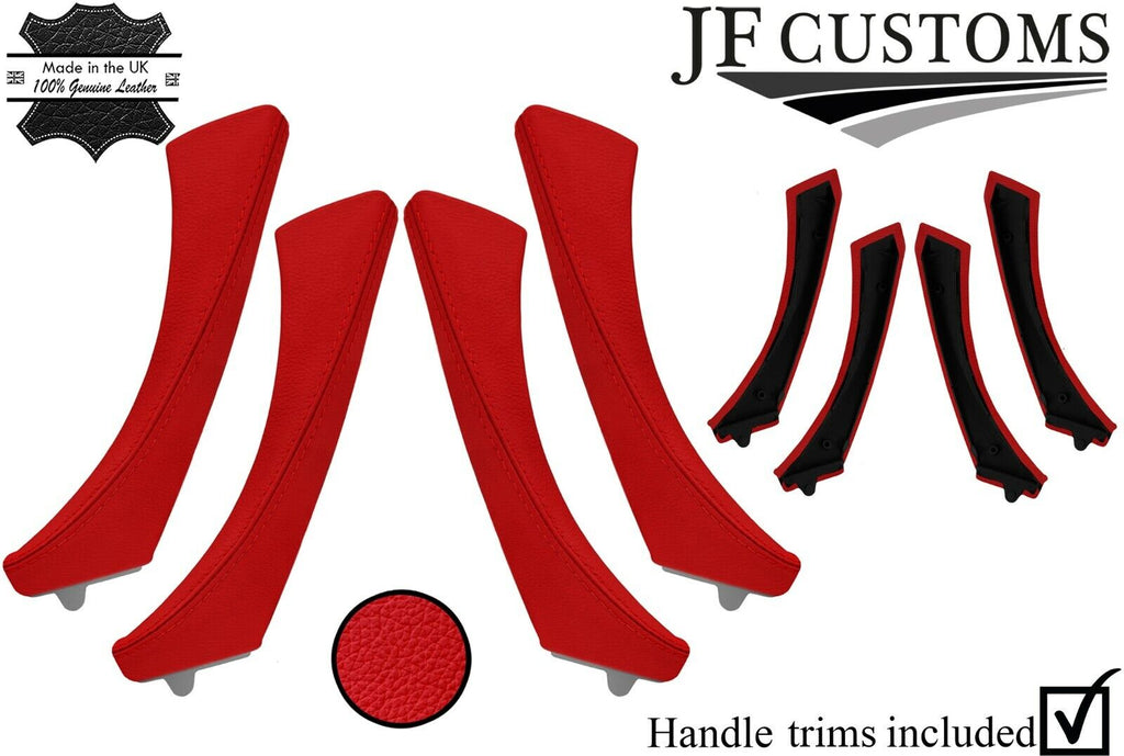 RED ITALIAN LEATHER 4X FRONT REAR DOOR HANDLE TRIM + COVERS FOR BMW E90 E91