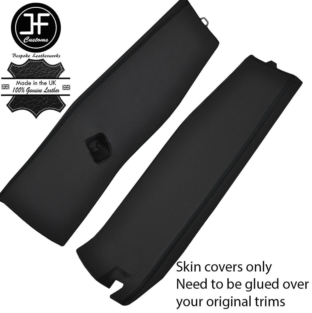 BLACK STITCH LEATHER 2X LOWER B PILLAR COVERS FITS VW T6 TRANSPORTER 2016-2019