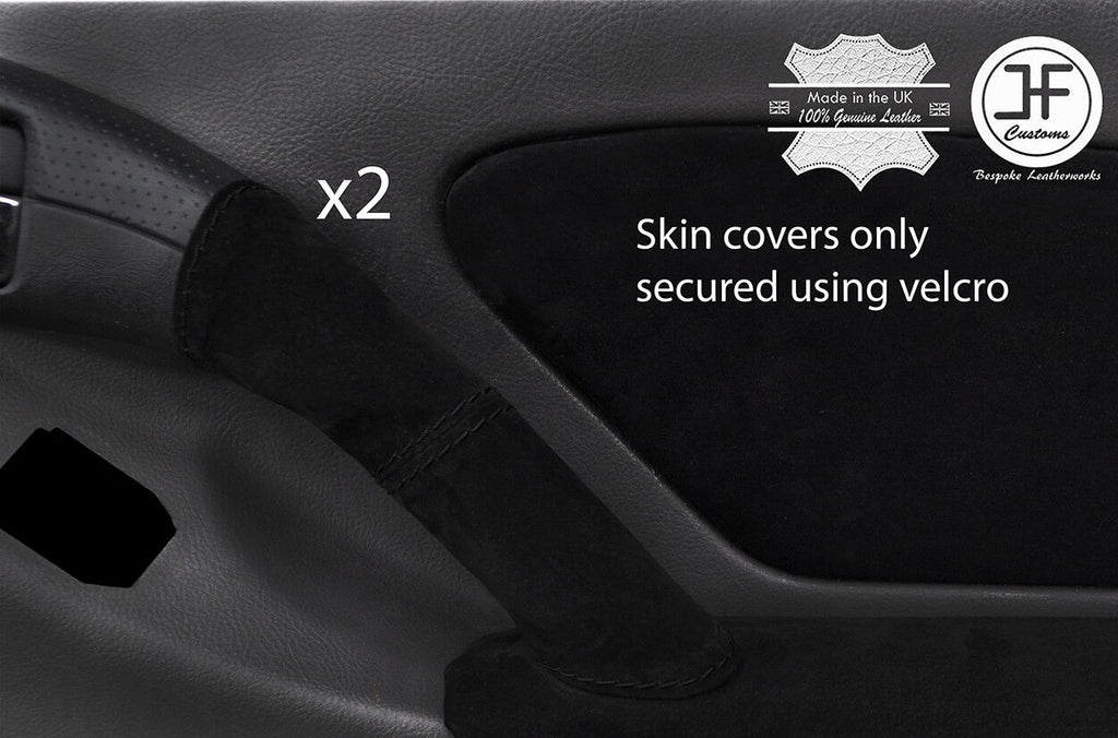 BLACK STITCH 2X FRONT DOOR HANDLE SUEDE COVERS FITS TOYOTA CELICA MK7 1999-05