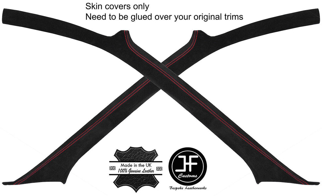 RED STITCH 2X A PILLAR REAL SUEDE COVERS FITS SUBARU IMPREZA COUPE 1992-1998