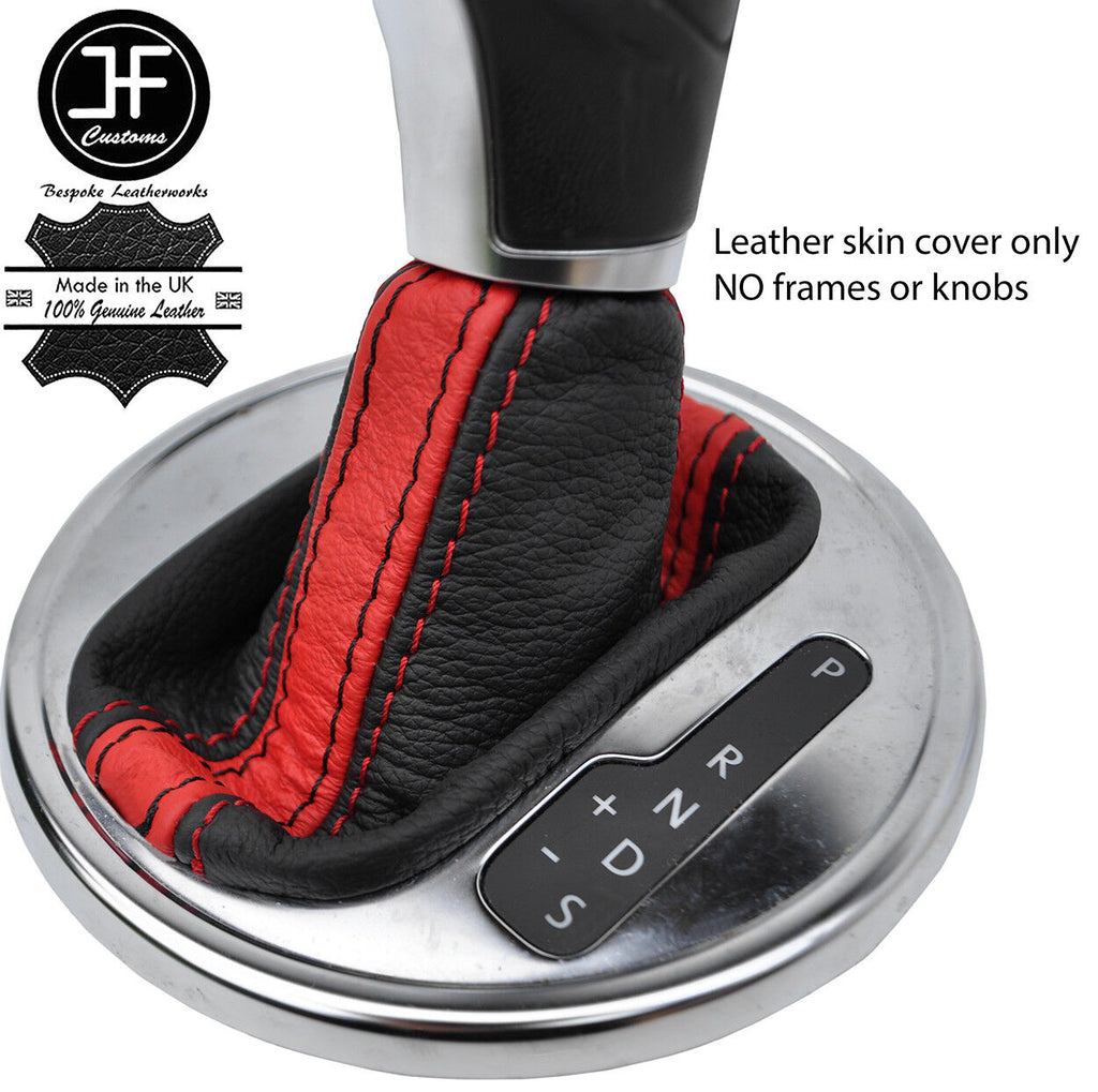 BLACK & RED STRIPE LEATHER DSG AUTOMATIC GEAR GAITER FITS VW BEETLE 2012-2018