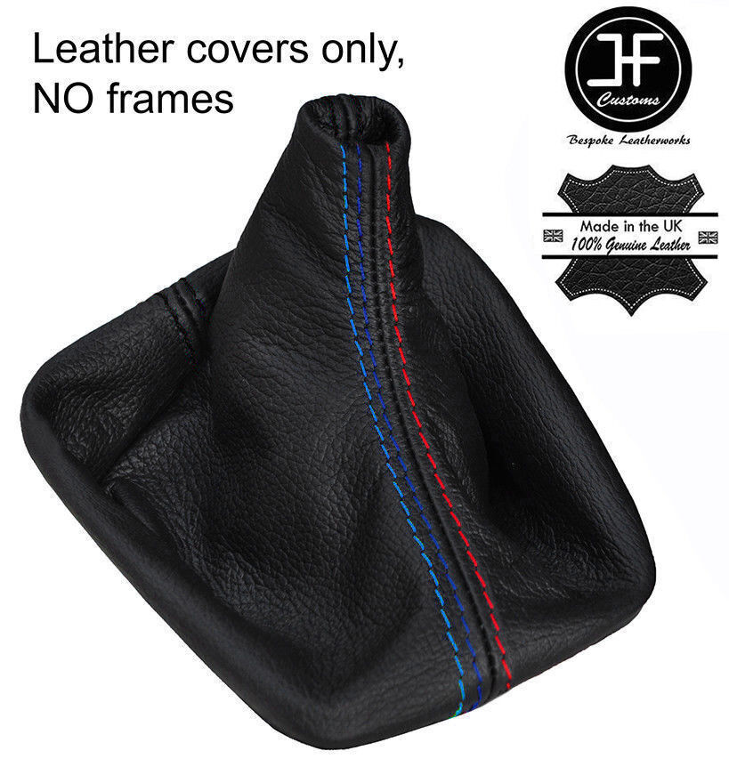 BLACK & TRI STITCH LEATHER MANUAL GEAR COVER FITS BMW 5 SERIES E60 E61 03-2010