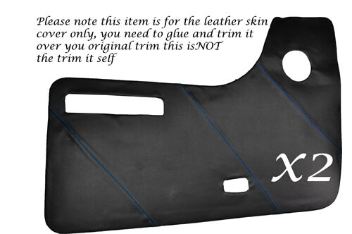 BLUE STITCH 2X DOOR CARDS LEATHER SKIN COVERS FITS VW T2 WESTFALIA CAMPER