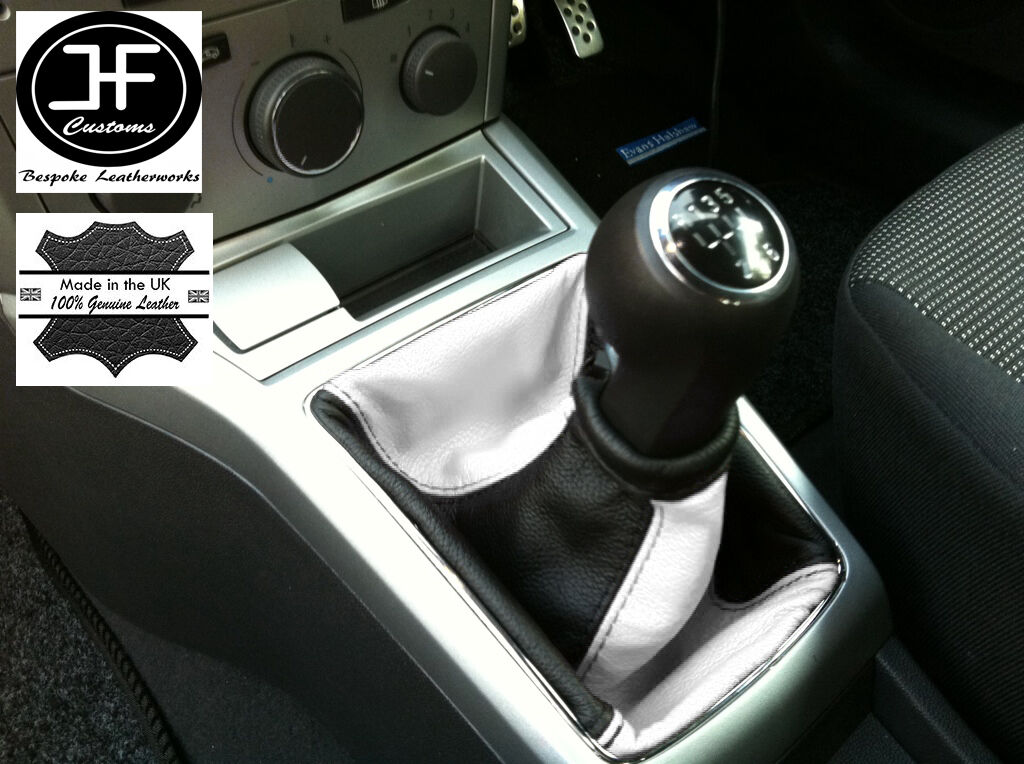BLACK WHITE FITS OPEL VAUXHALL ASTRA H MK5 MKV STICK GEAR GAITER LEATHER