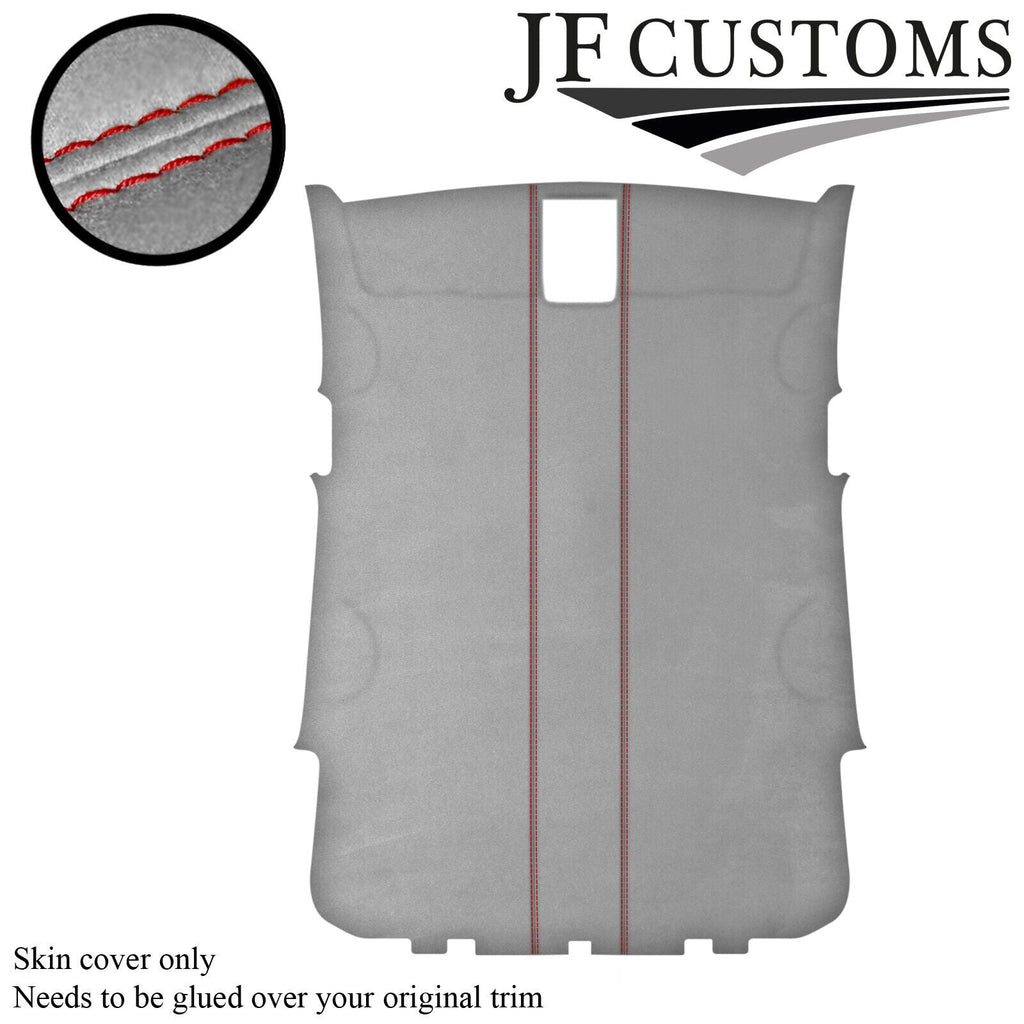 RED STITCH L GREY SUEDE ROOF HEADLINER COVER FOR VW POLO 6R 09-14 5DR