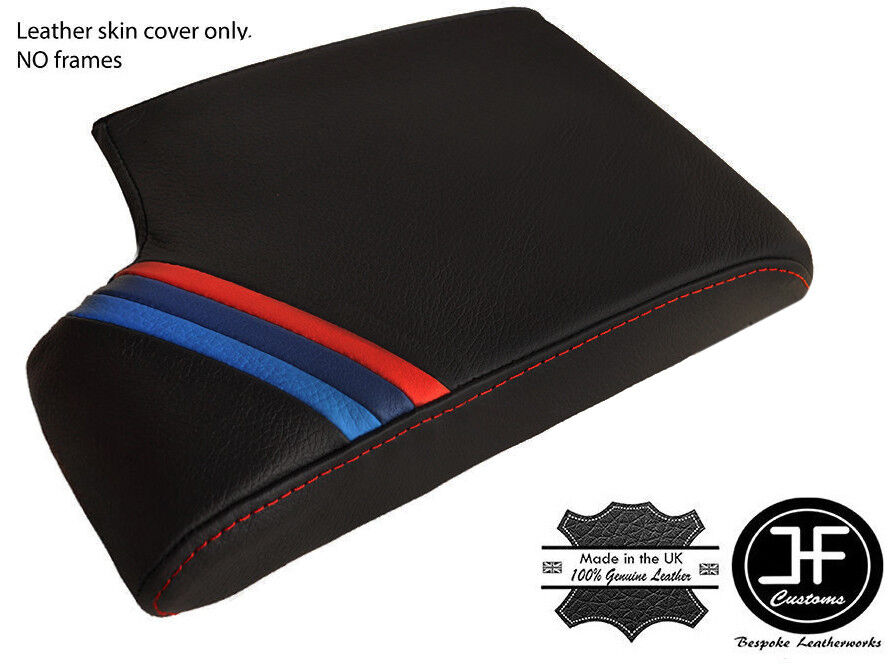 RED STITCH ARMREST COVER REAL LEATHER FOR BMW 3 STYLE SERIES E90 E91 E92 E93
