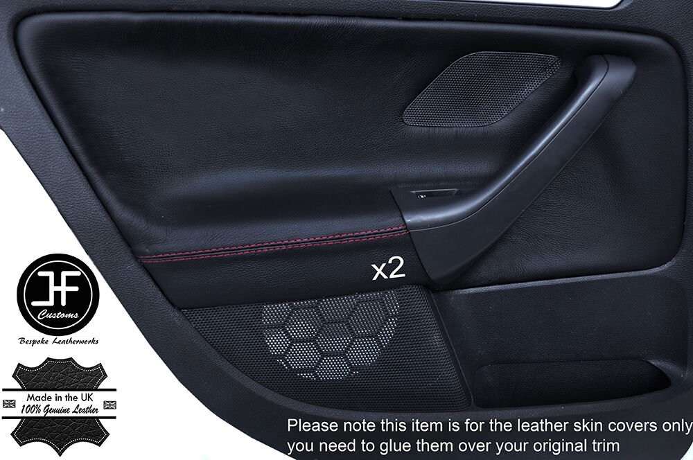 RED STICH 2X REAR DOOR CARD TRIM LEATHER COVERS FITS VW GOLF MK5 V 04-09 5DR