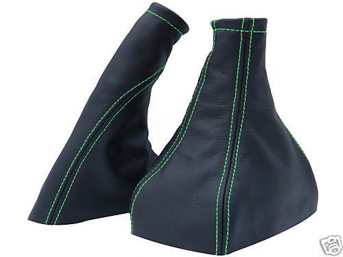FITS CORSA C GAITERS SET GENUINE LEATHER GREEN STITCH 00-06 CUSTOM NEW