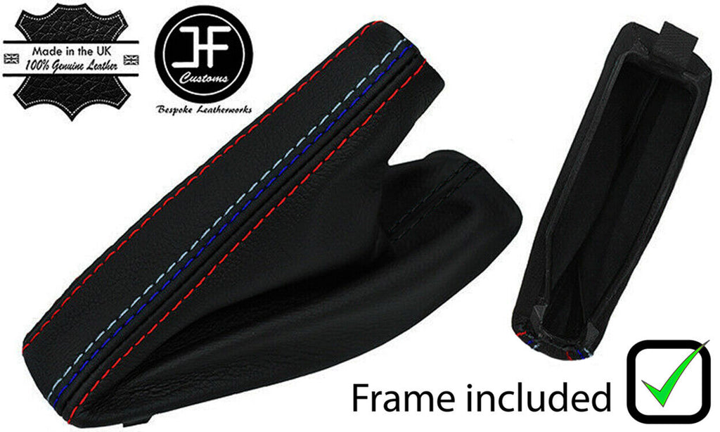 BLACK & TRI STITCH LEATHER HANDBRAKE+ PLASTIC FRAME FITS BMW 5 SERIES E39 95-03