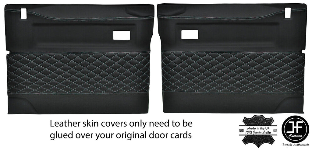 GREY DIAMOND STITCH 2X FRONT DOOR CARD COVERS FITS LAND ROVER DEFENDER 90 110