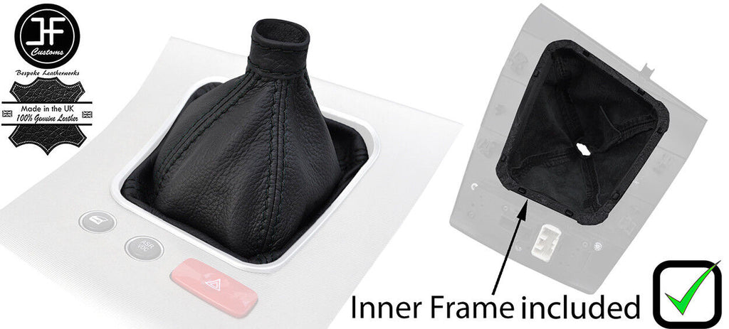BLACK STITCH LEATHER GEAR GAITER WITH PLASTIC FRAME FITS ALFA ROMEO BRERA 06-11