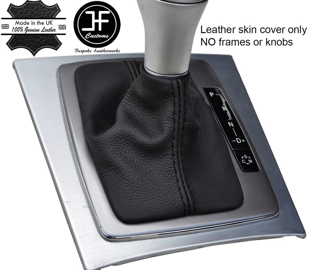 BLACK STITCH TOP GRAIN LEATHER AUTO GEAR GAITER FOR MERCEDES C CLASS W204 07-14