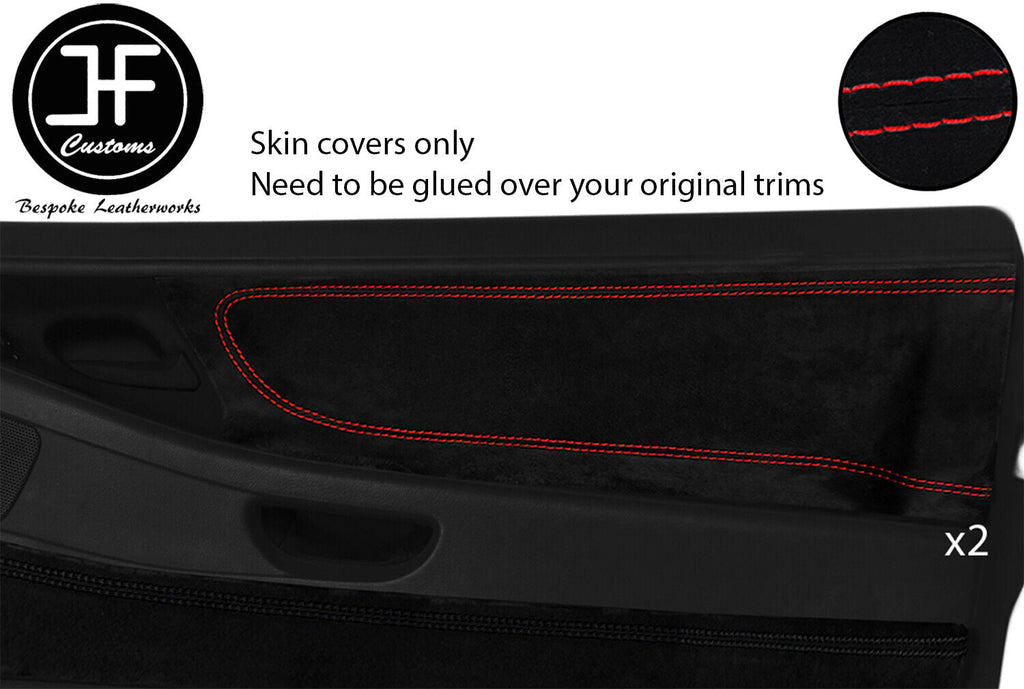 RED STITCH 2X DOOR CARD TRIM SUEDE COVERS FOR BMW 8 SERIES E31 1990-1999