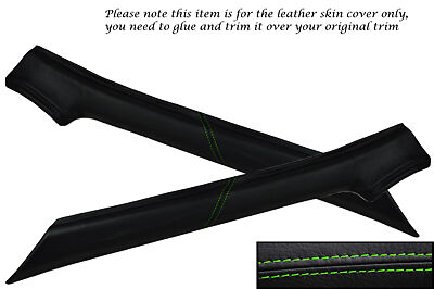 GREEN STITCHING FITS VW GOLF MK1 CADDY 2X WINDSCREEN PILLAR LEATHER COVERS ONLY