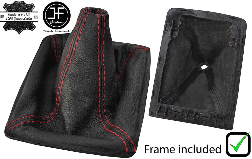 RED STITCH LEATHER GEAR GAITER WITH PLASTIC FRAME FITS JAGUAR XE 2015-2018