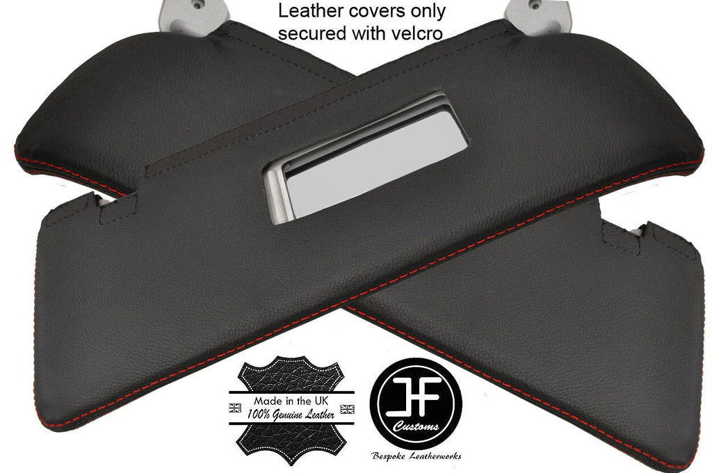 RED STITCHING 2X SUN VISORS REAL LEATHER COVERS FITS VW AMAROK 2010-2017