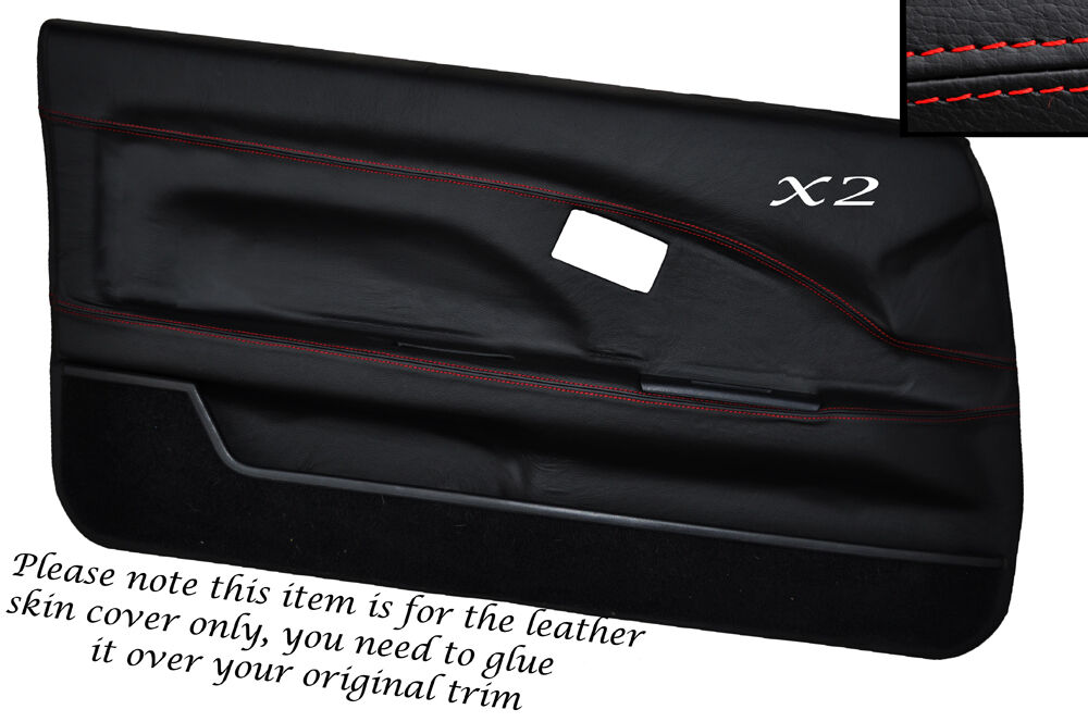 RED STITCH 2X FULL DOOR CARD LEATHER SKIN COVER FITS TOYOTA MR2 MK1 STYLE 2