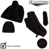 RED STITCH SUEDE GEAR+HANDBRAKE GAITERS+PLASTIC FRAMES FOR BMW E60 E61 03-07