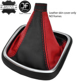 BLACK & RED TOP GRAIN REAL LEATHER GEAR GAITER FOR FIAT TIPO II MK2 2015-2018