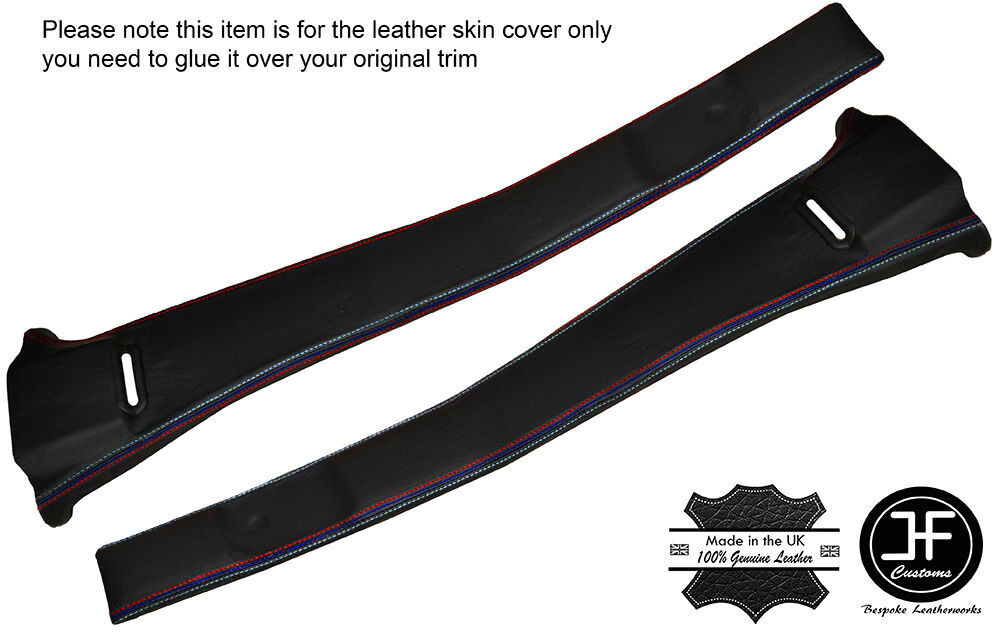 BLACK & TRI LEATHER 2X B PILLAR TRIM COVERS FITS BMW 5 SERIES E12 1972-1981