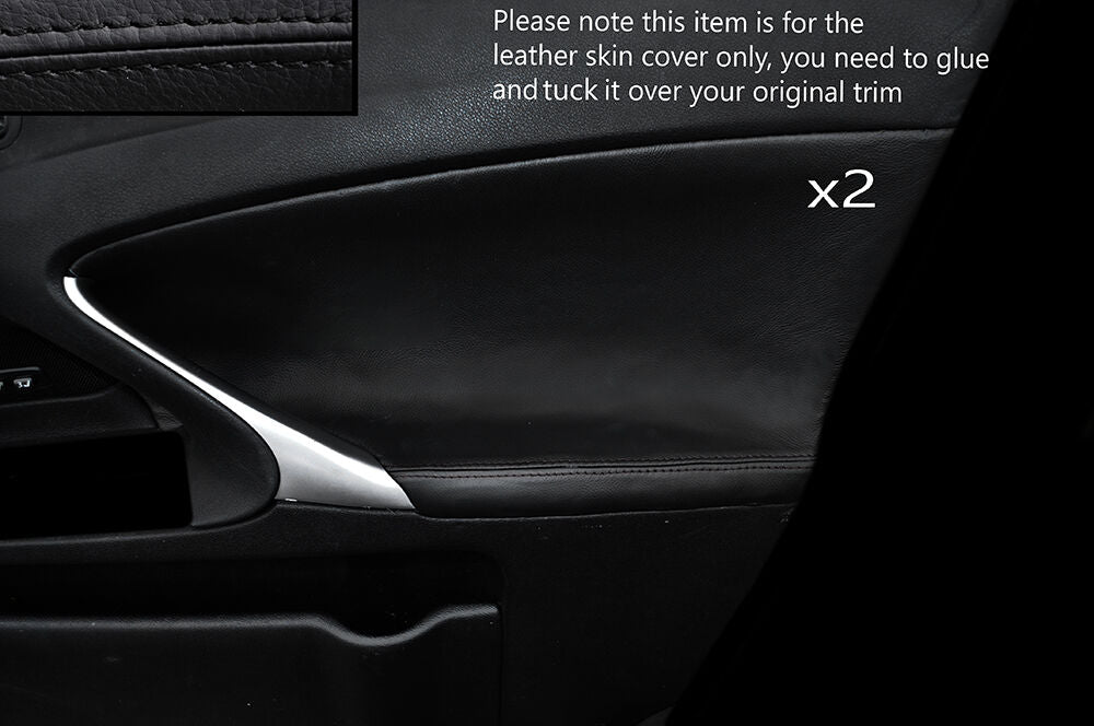 BLACK STITCH 2X FRONT DOOR CARD TRIM SKIN COVERS FITS LEXUS IS200 IS220 06-12
