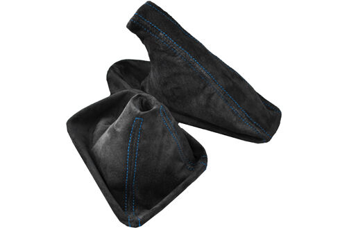 BLUE STITCH DARK GREY SUEDE MANUAL GAITERS FITS BMW 3 SERIES E36 E46 92-05