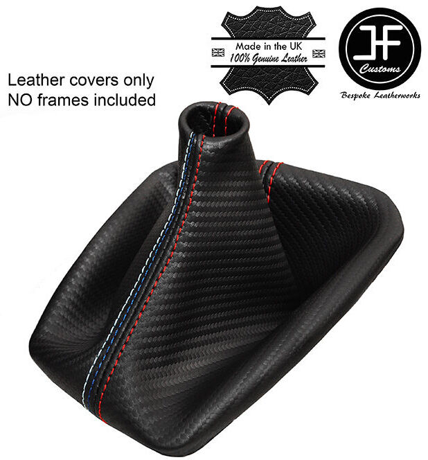 RED & TRI STITCH CARBON FIBRE LOOK GEAR GAITER FITS BMW E36 E46 91-05 CUSTOM NEW