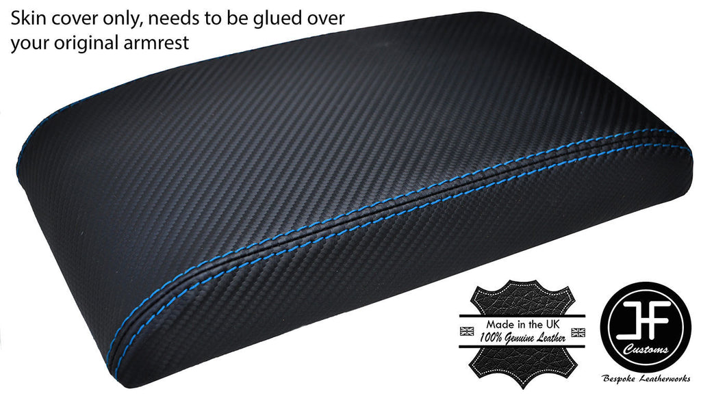 BLUE STITCH FITS MITSUBISHI EVO 7 8 9 CARBON FIBER VINYL ARMREST COVER