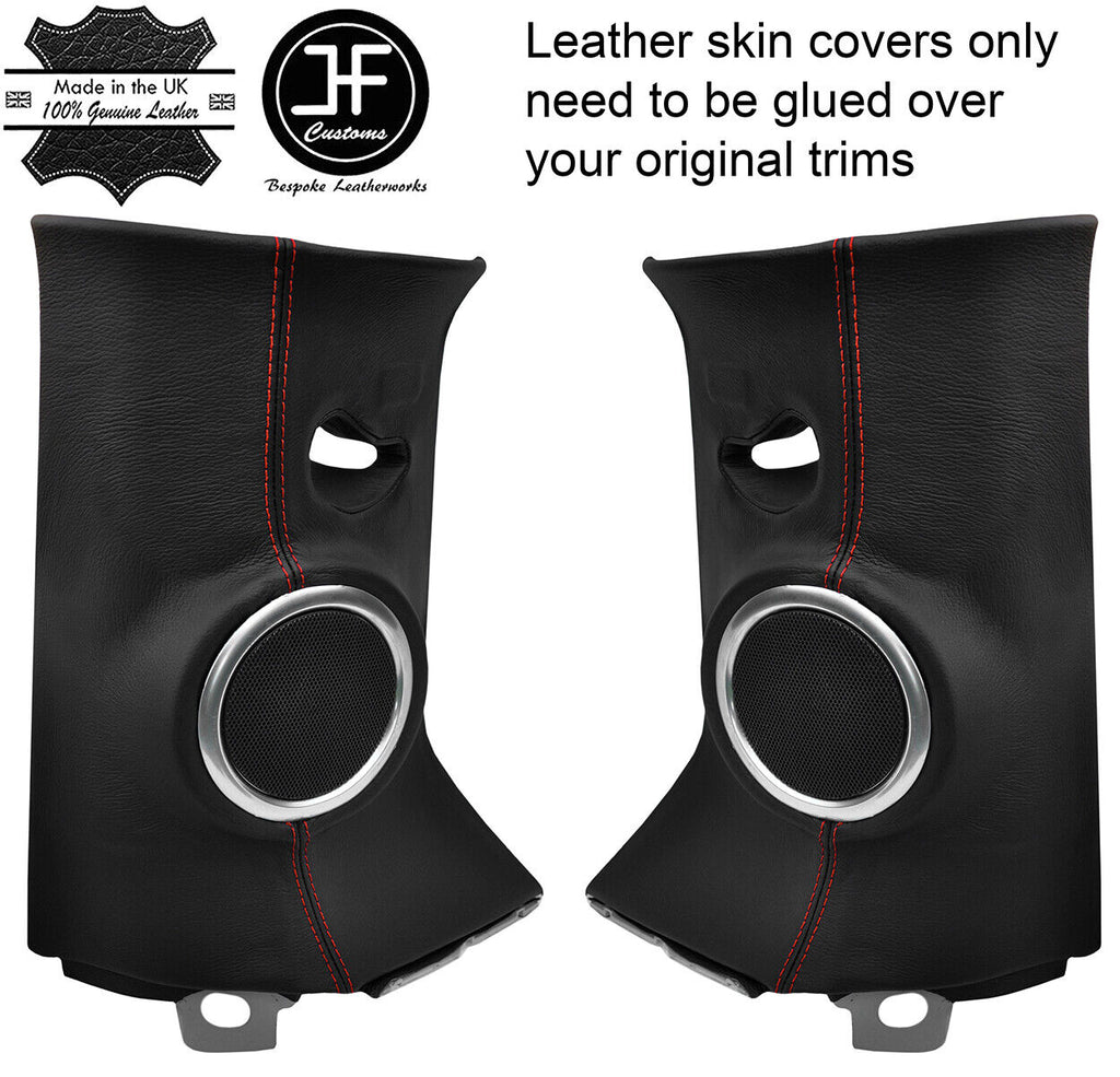 RED STITCH 2X UPPER D PILLAR LEATHER COVERS FOR DISCOVERY 4 09-16 STYLE 2