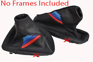 FITS BMW E36 E46 LEATHER GEAR STICK SHIFT & HANDBRAKE LEATHER COVERS TRI STRIPES