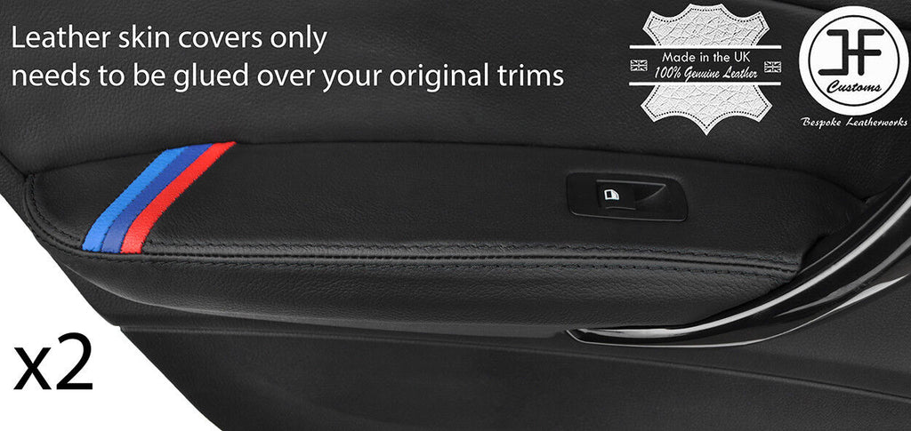 BLACK STITCH TRI STRIPE 2X REAR DOOR ARMREST LEATHER COVERS FOR BMW F20 2011-17