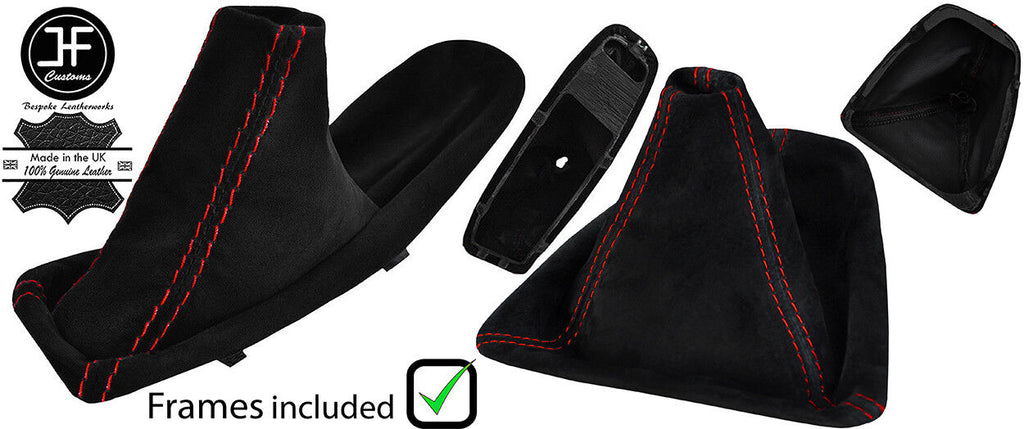 RED STITCH SUEDE MANUAL GAITER SET+PLASTIC FRAME FOR BMW E90 E91 E92 E93