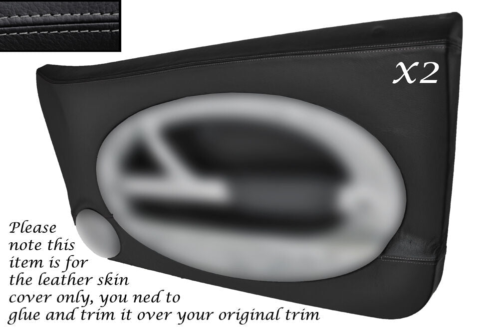 GREY STITCH 2X OUTER DOOR TRIM LEATHER COVERS FITS BMW MINI COOPER ONE S 01-06
