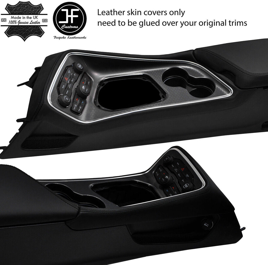 BLACK STITCH CONSOLE SURROUND NAPPA LEATHER COVER FOR DODGE CHALLENGER 15-19