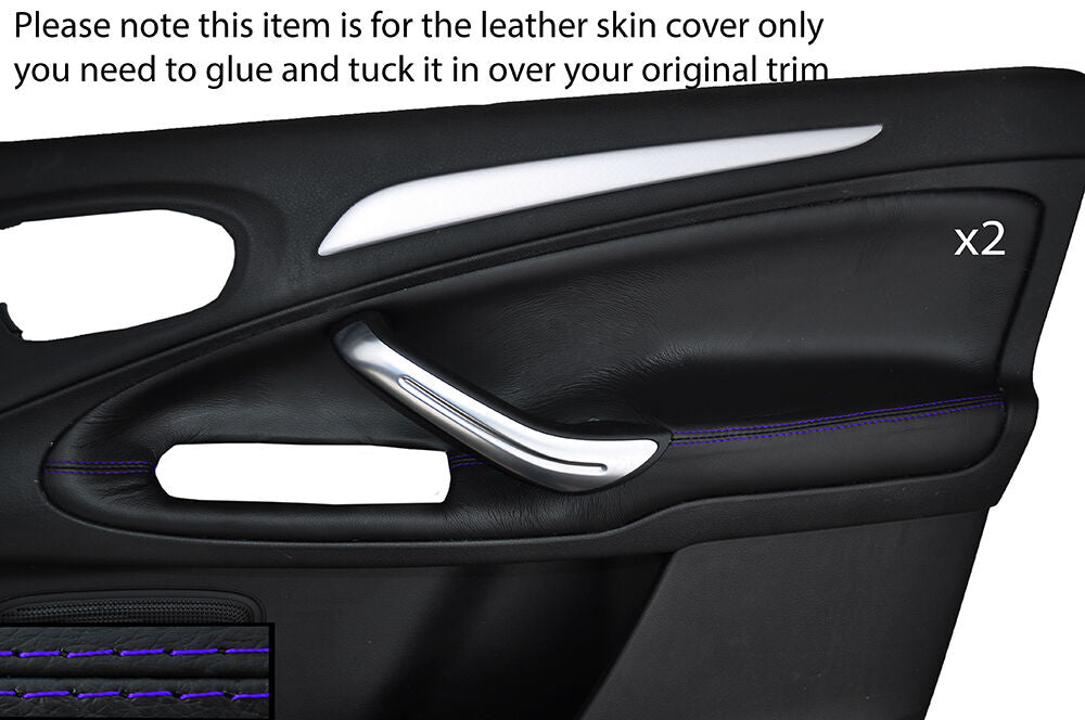 PURPLE STITCH 2X FRONT DOOR CARD SKIN COVERS FITS FORD GALAXY MK3 S-MAX 06-15